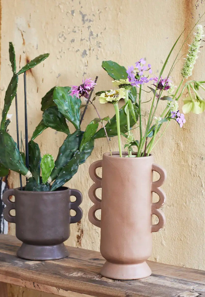 Dark Brown Stoneware Plant Pot