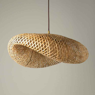 Nature bamboo hanging pendant light with a woven shade, creating a warm and natural glow.
