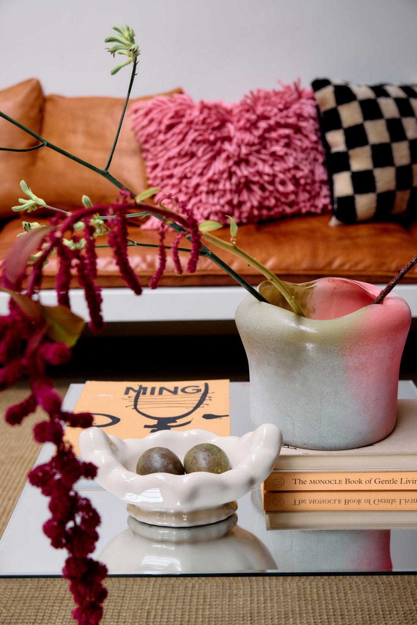 Organic Folded Pink/Lime Glass Vase - stoneandbeigeOrganic Folded Pink/Lime Glass Vase