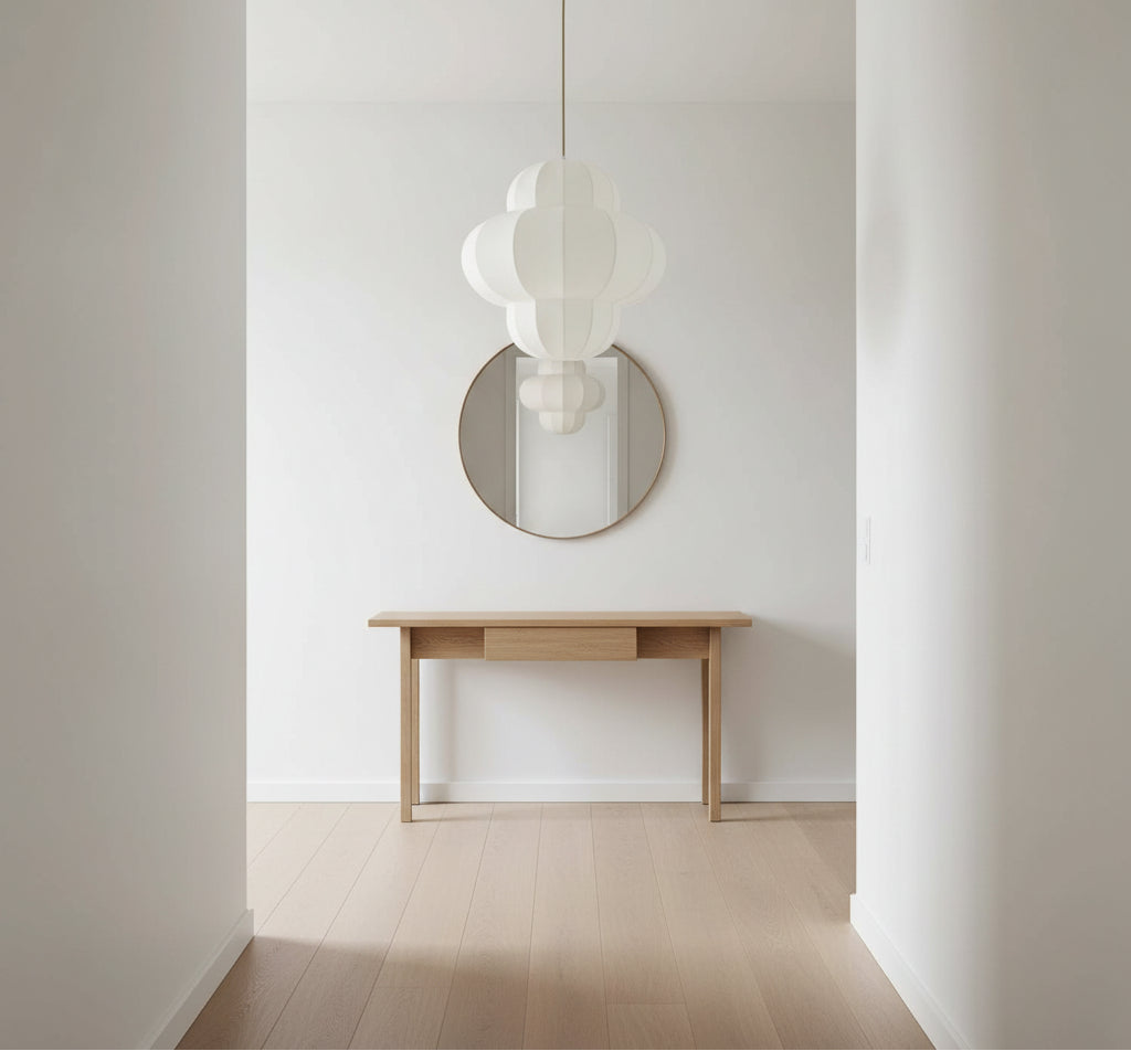 Paper handcrafted modern chandelier pendant with a sculptural design and soft organic texture.