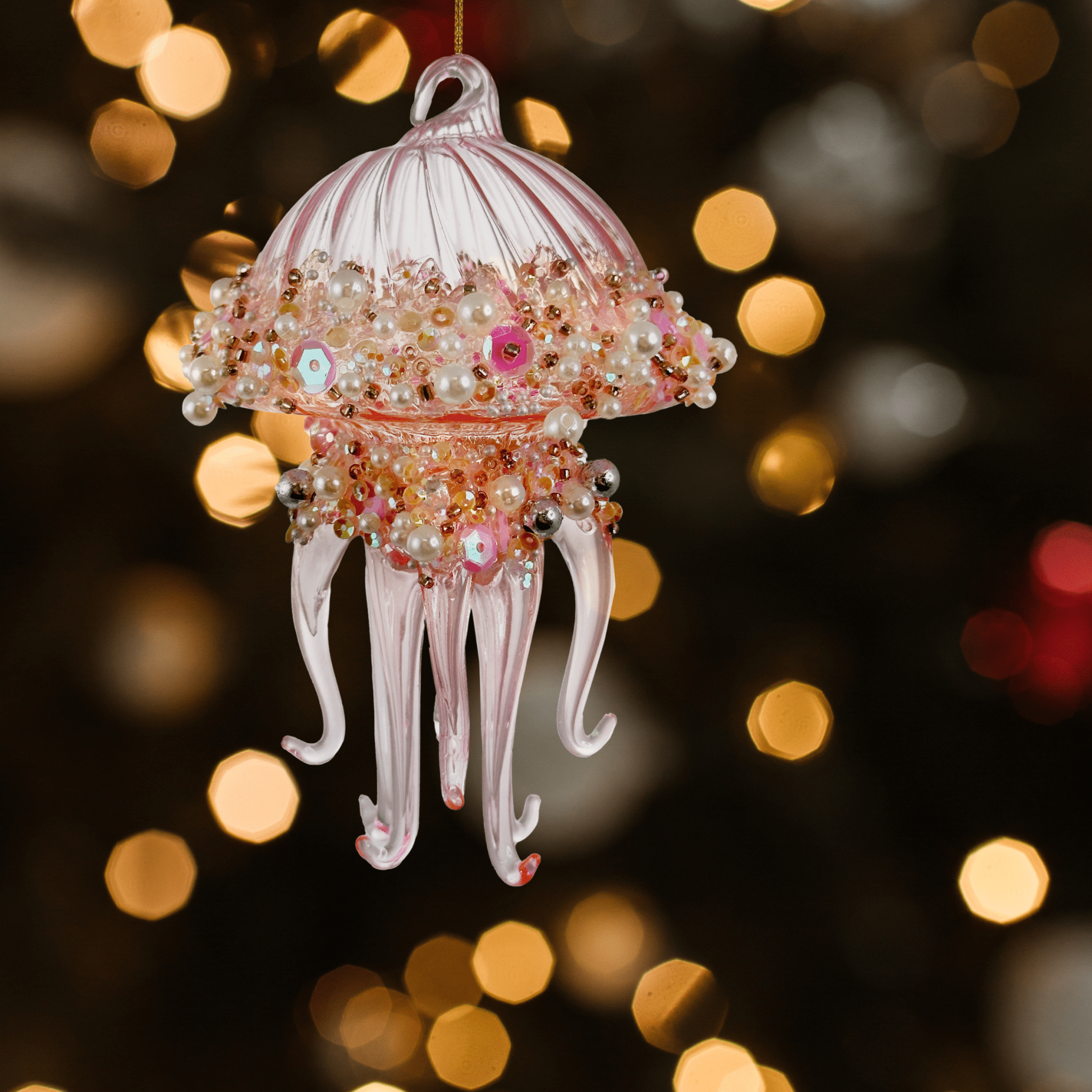 Pink Glass Pearl Hanging jellyfish Decoration - stoneandbeige