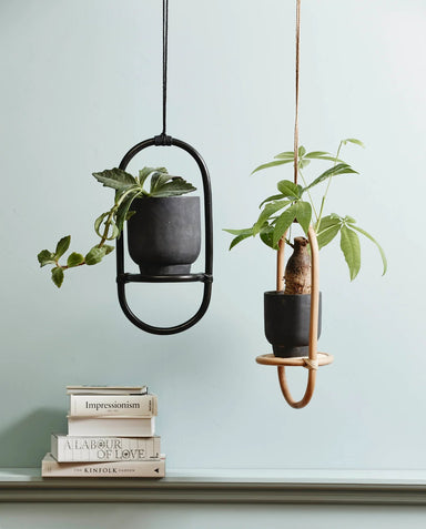 Rattan Black Hanging Plant Holder - stoneandbeige