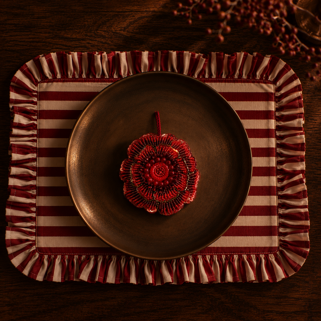 Red Roses Fixtures Red Beaded Rose Christmas Decoration | Stone + Beige — stoneandbeige