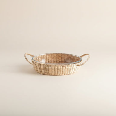 Round Wicker Glass Serving Dish - stoneandbeige