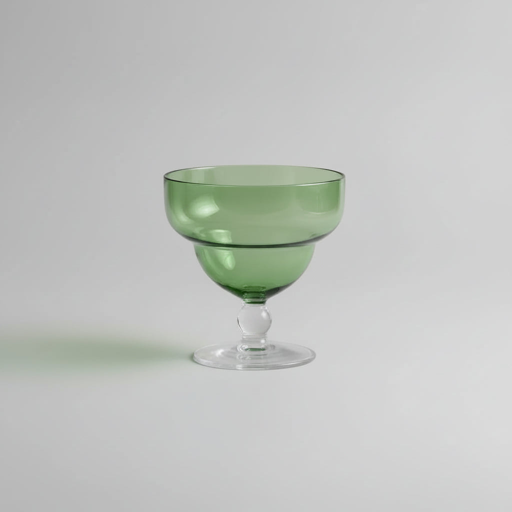 Set of 2 green Art Deco glasses with an elegant fluted design and vintage-inspired style.