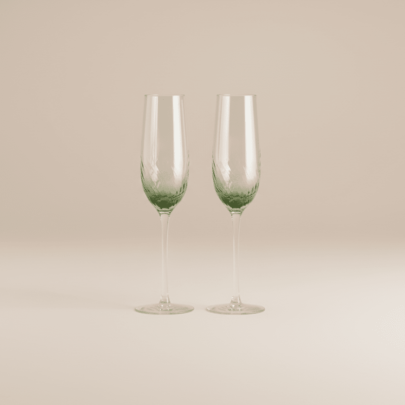 Set Of 2 Green Champagne Glasses - stoneandbeige
