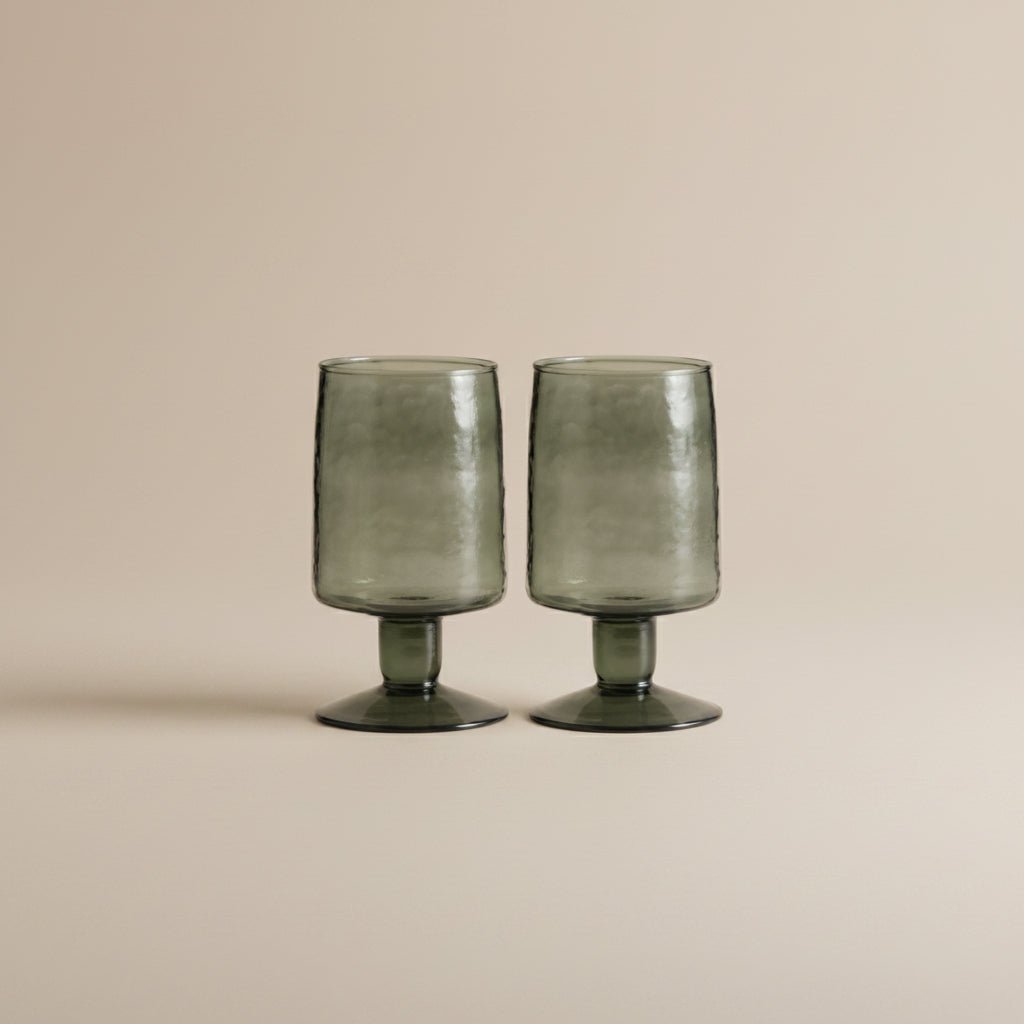 Set of 2 Hand Blown Dark Green Drinking Glasses - stoneandbeige