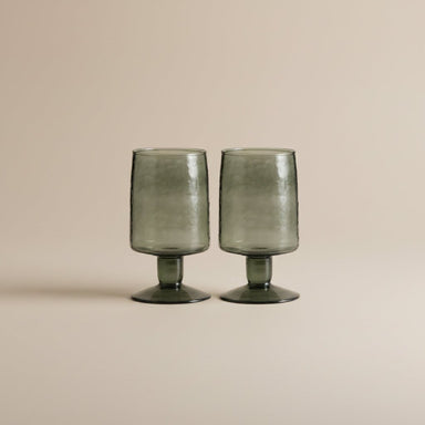 Set of 2 Hand Blown Dark Green Drinking Glasses - stoneandbeige