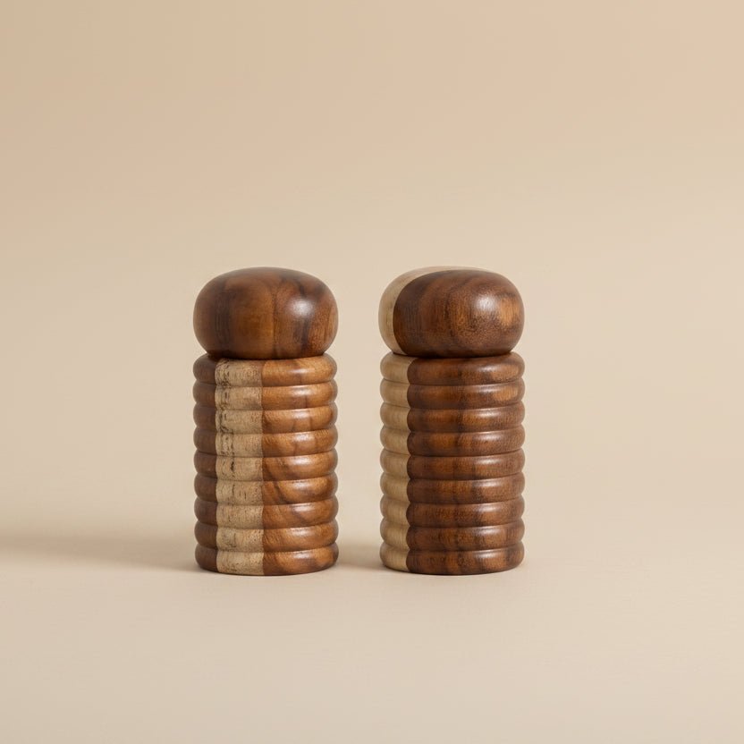 Set Of 2 Natural Wood Salt + Pepper Shakers - stoneandbeige