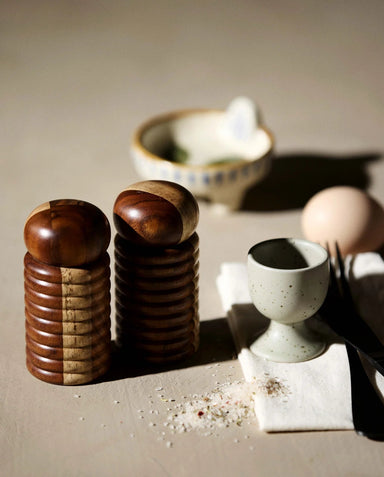 Set Of 2 Natural Wood Salt + Pepper Shakers - stoneandbeige