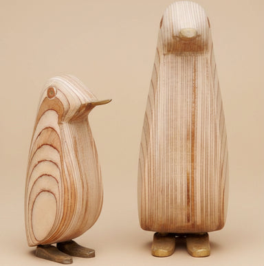 Set of 2 plywood penguin ornaments with a minimalist Scandinavian-inspired design crafted from natural wood.