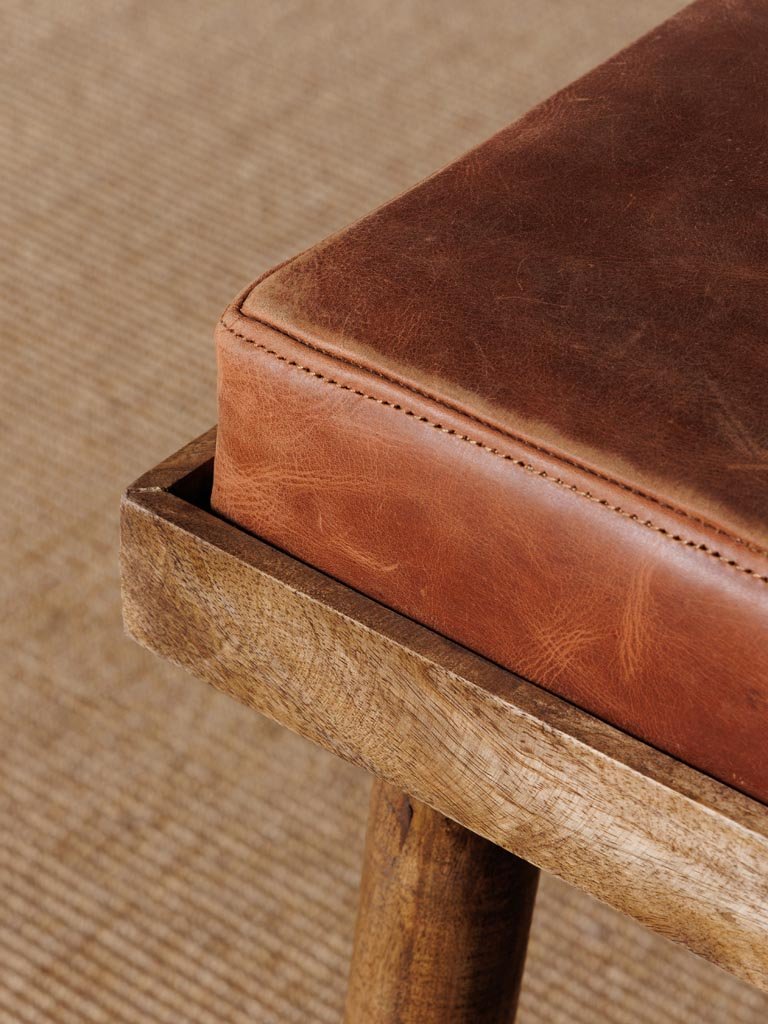 Set of 2 Tan Leather Mango Bar Stools - stoneandbeige