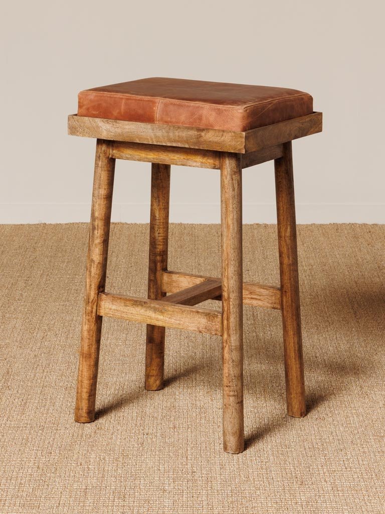 Set of 2 Tan Leather Mango Bar Stools - stoneandbeige