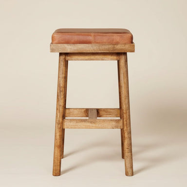 Set of 2 Tan Leather Mango Bar Stools - stoneandbeige