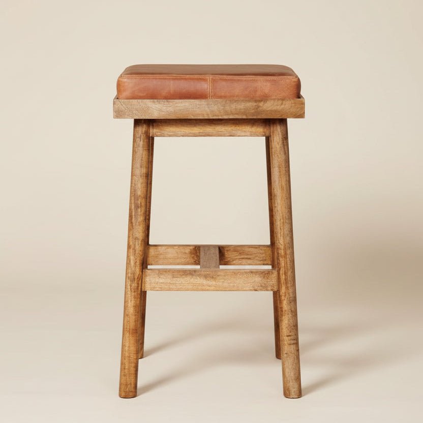 Set of 2 Tan Leather Mango Bar Stools - stoneandbeige