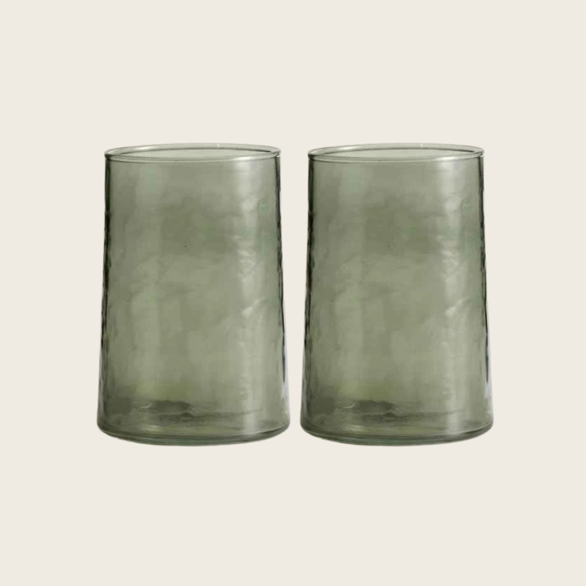 2 Green Tall Hammered Drink Glasses