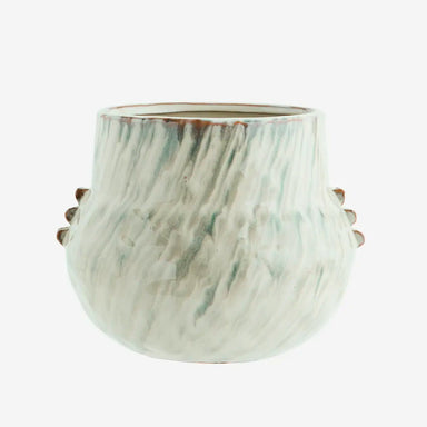 Stoneware Green & White Wash Pot - stoneandbeige