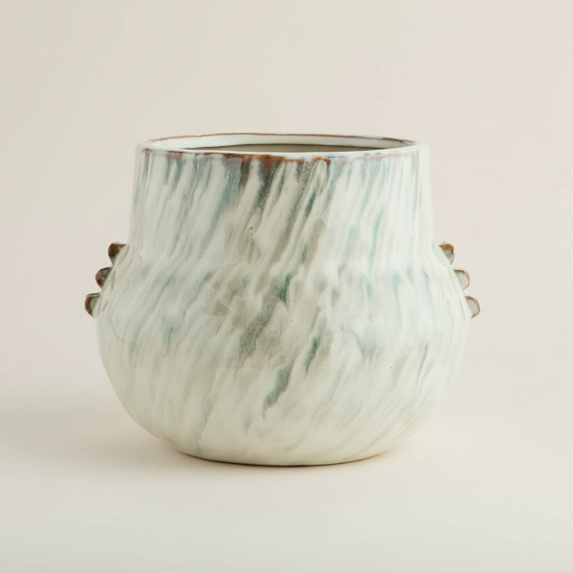 Stoneware Green & White Wash Pot - stoneandbeige
