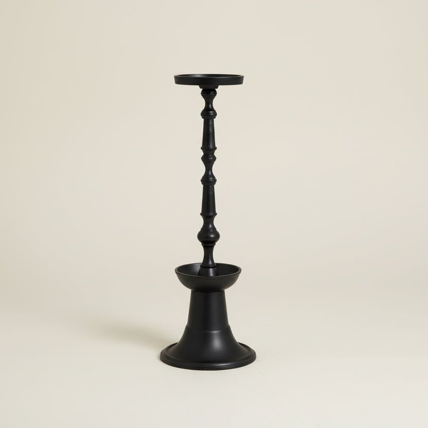 Tall Black Pillar Metal Candle Holder - stoneandbeige