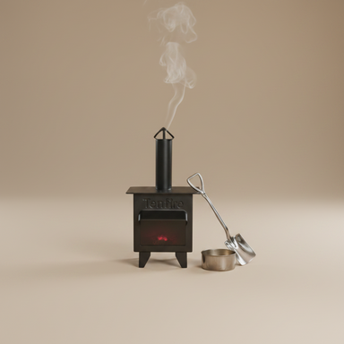 Close-up of the Tenfire Irish Turf metal black stove highlighting its matt black finish and craftsmanship.