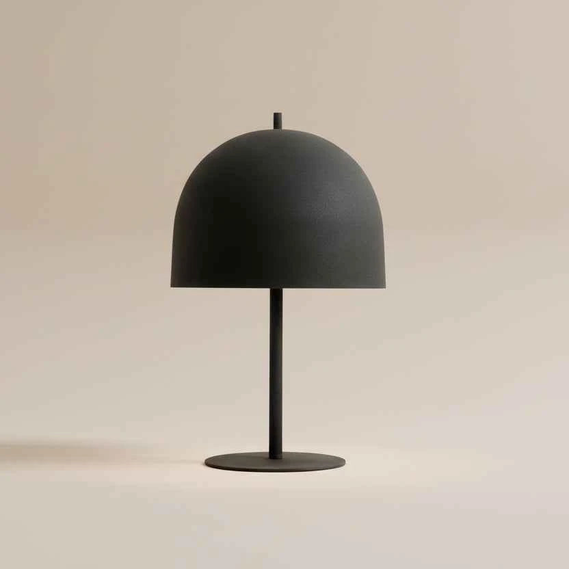 Textured matt black dome side lamp with a contemporary design and elegant sculptural silhouette.