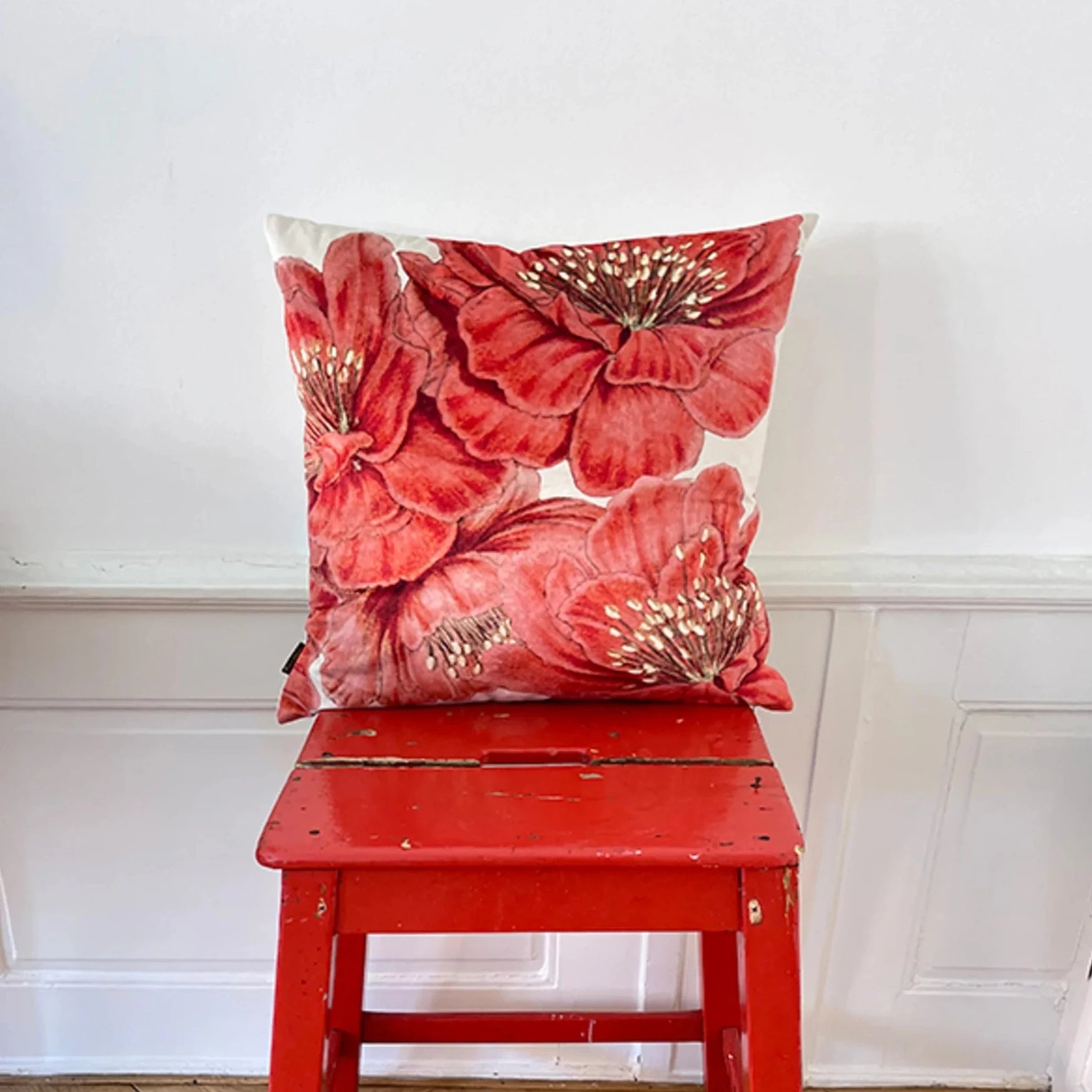 Red Poppy Velvet Cushion