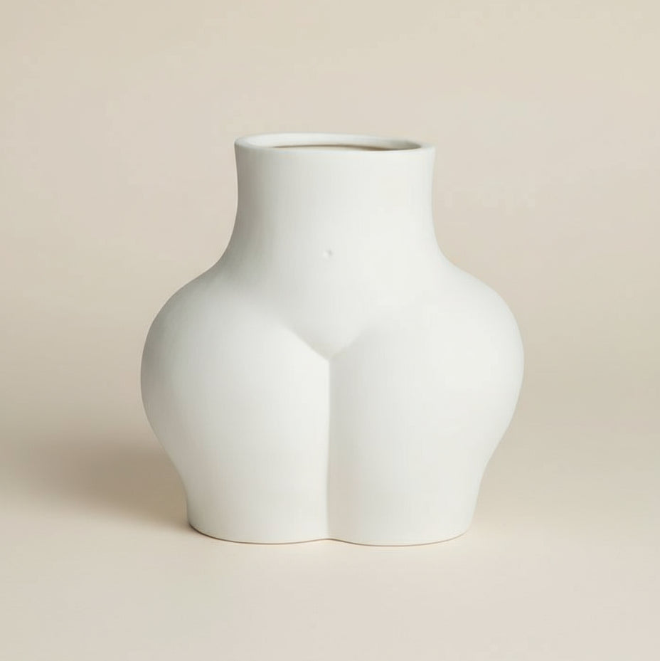 White Matt Lady Bum Vase - stoneandbeige