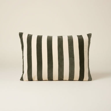 XLarge Pin Stripe Green & Ivory Cotton Cushion - stoneandbeige