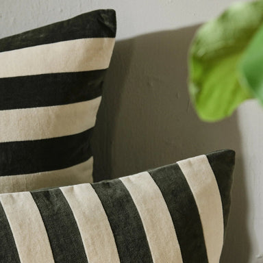 XLarge Pin Stripe Green & Ivory Cotton Cushion - stoneandbeige